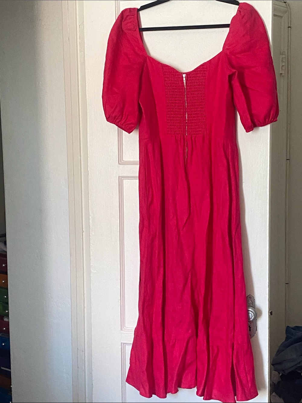 Reformation Women’s Pink Puff-Sleeve High-Slit Midi Dress Size 10. - Picture 12 of 14